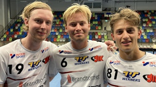 Fredrik Bäckman, Joel Nyström och Emil Jacobsson efter matchen mot Lerum.